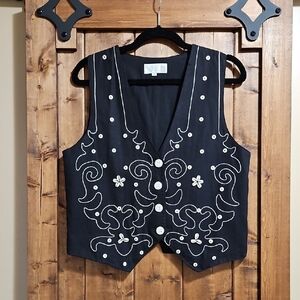 Cleo Black White 4 Button Cotton Lightweight Sleeveless Vest Size Small